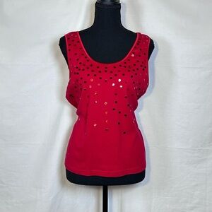 Vintage Revlon Red Sequin Tank Top Y2K Sleeveless Cotton XL